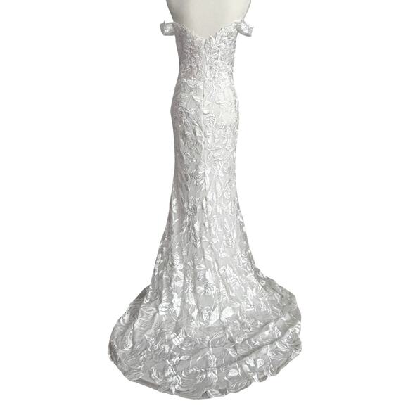 LULUS Precious Romance White Embroidered Off-the-Shoulder Maxi Dress-Size 8 - Picture 6 of 10